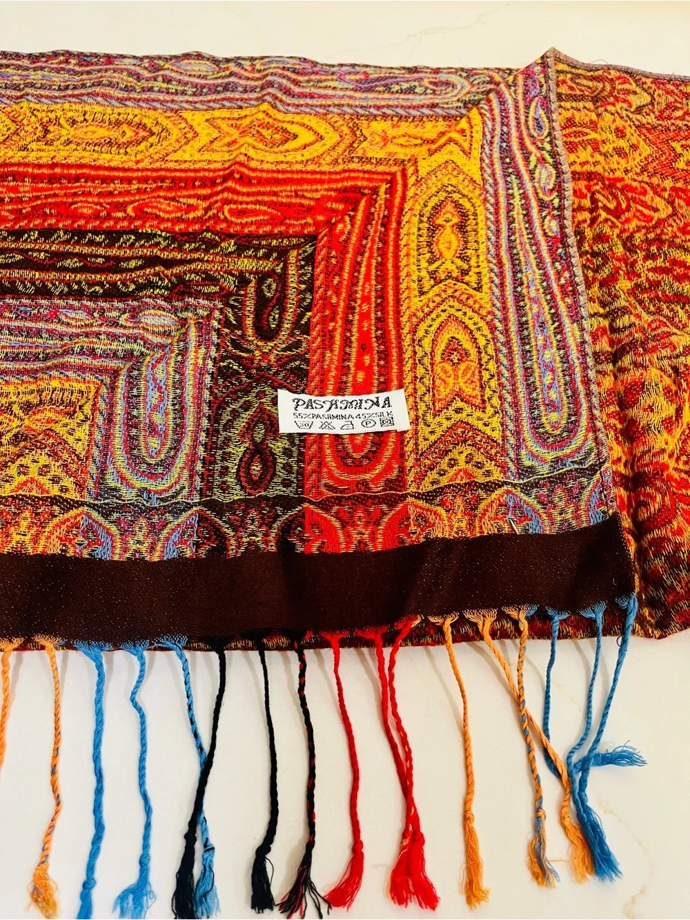 Pashmina Paisley Striped Oversized Scarf Wrap Multicolor Fringe NWOT